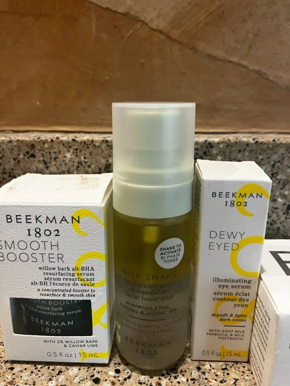 Beekman 1802 Set of Smooth Booster, Better Aging Cream , Eye Serum & Toner!! Bra